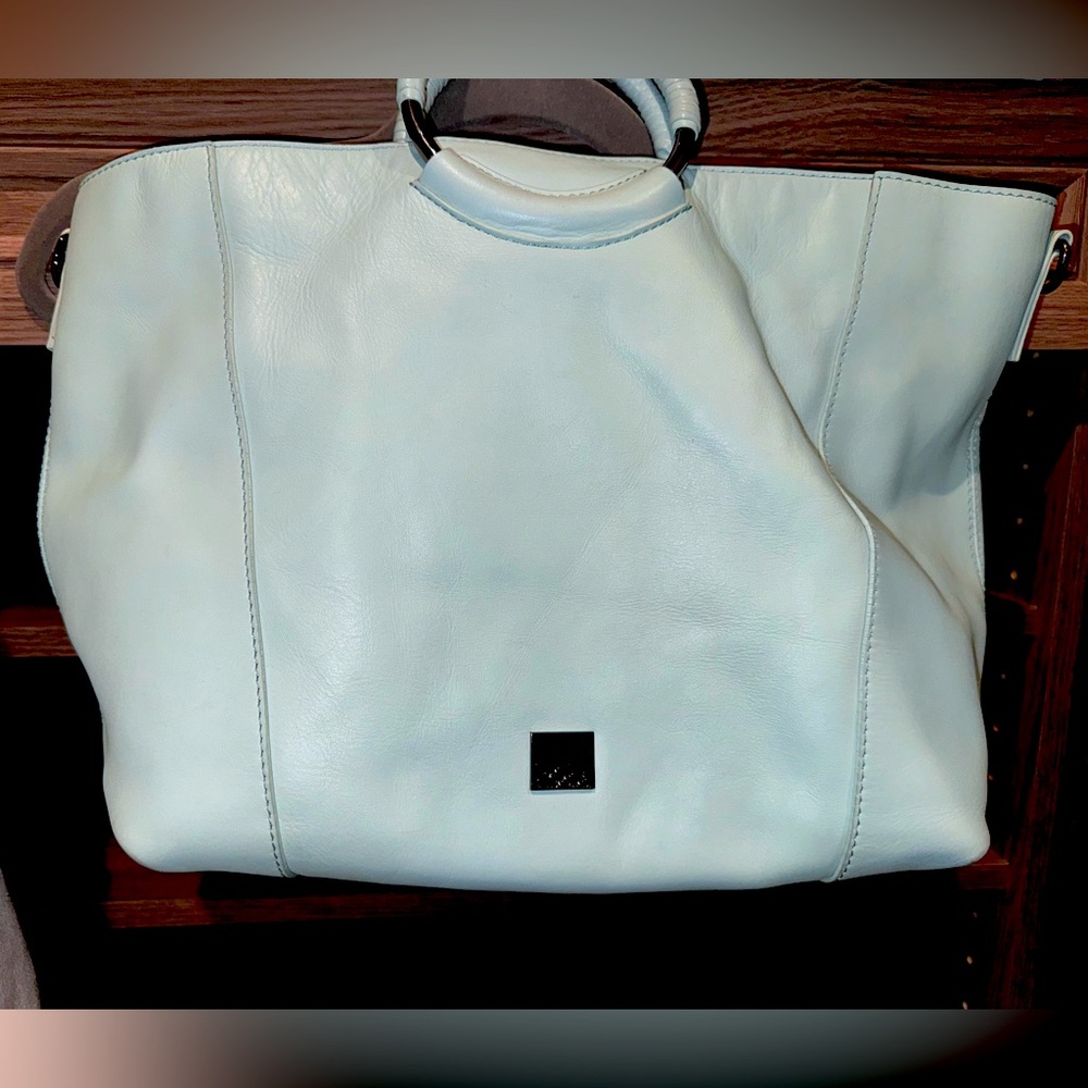 Kooba Robin's Egg Blue Leather Bag Purple Interior & Crossbody Strap w/Dust Bag